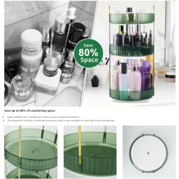 3 Tiers - 360° Turntable Makeup Organizer - Lazy Susan Cosmetics Storage - Picture 9 of 10